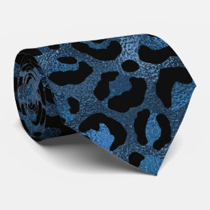 Gravata Estampa de leopardo metálico azul
