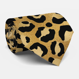 Gravata Estampa de leopardo metálico dourado