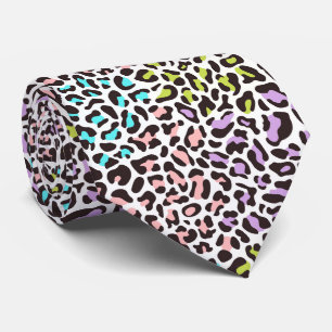 Gravata Estampa de leopardo multicolor sobre branco