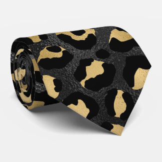 Gravata Estampa de leopardo preto e dourado