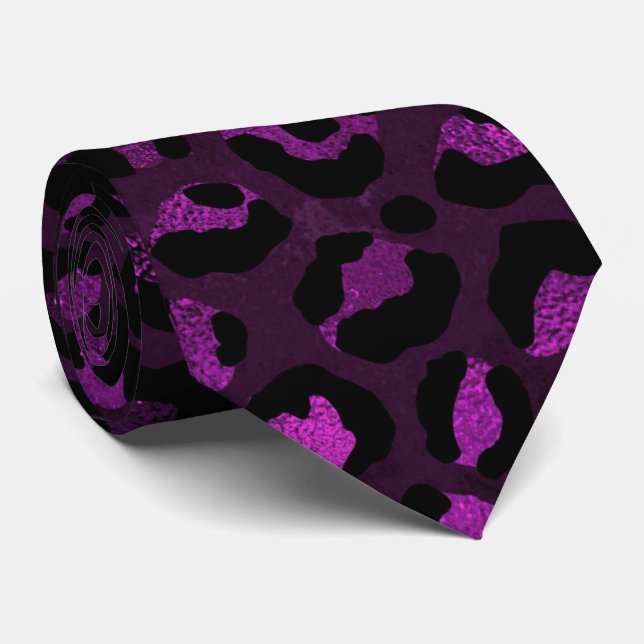 Gravata Estampa de leopardo roxa e preta (Rolled)