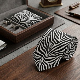 Gravata Estampa de Zebra Clássica Preta e Branca