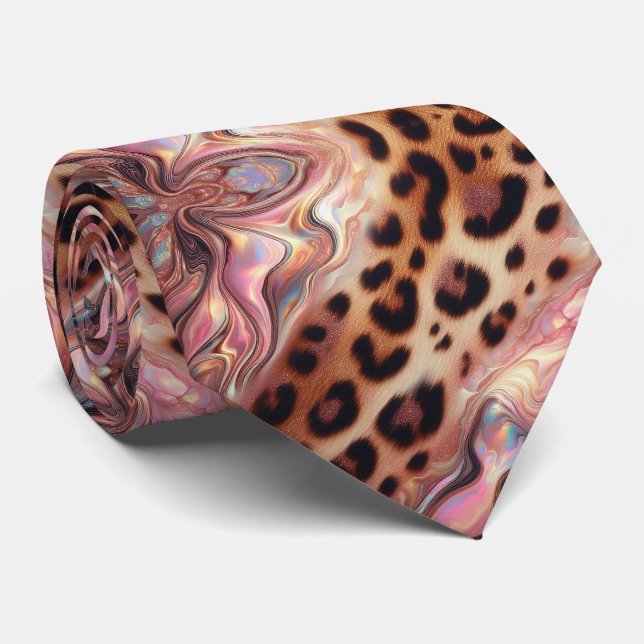 Gravata Estampada com Animal Selvagem Opala Rosa M (Rolled)