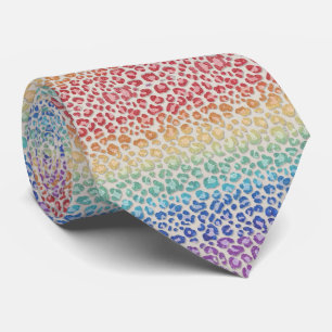 Gravata Estampada com Onça-pintada Arco-íris Brilh