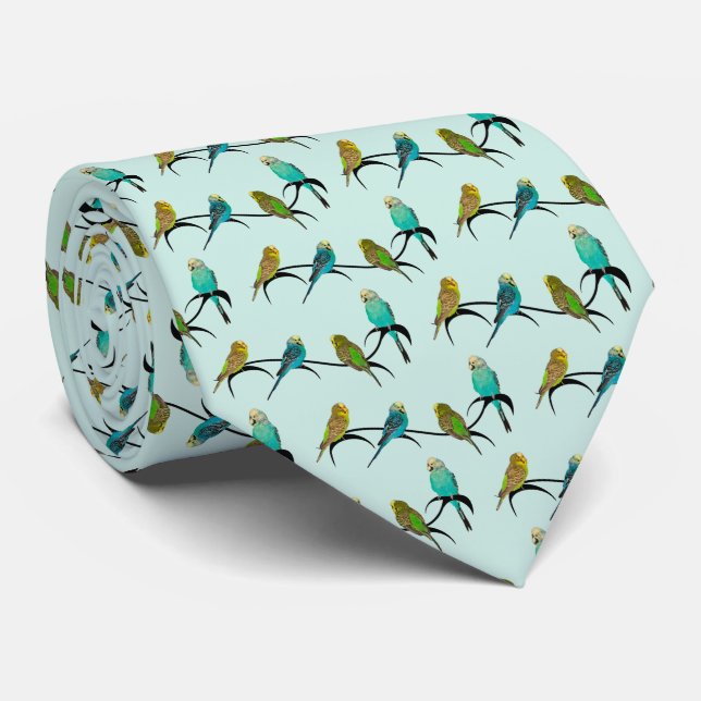 Gravata Estampada de Dupla Face Budgie Frenzy (Cia (Rolled)