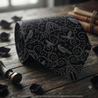Gravata Estética de Casamento Gótico Noir Vitoriano Corvo