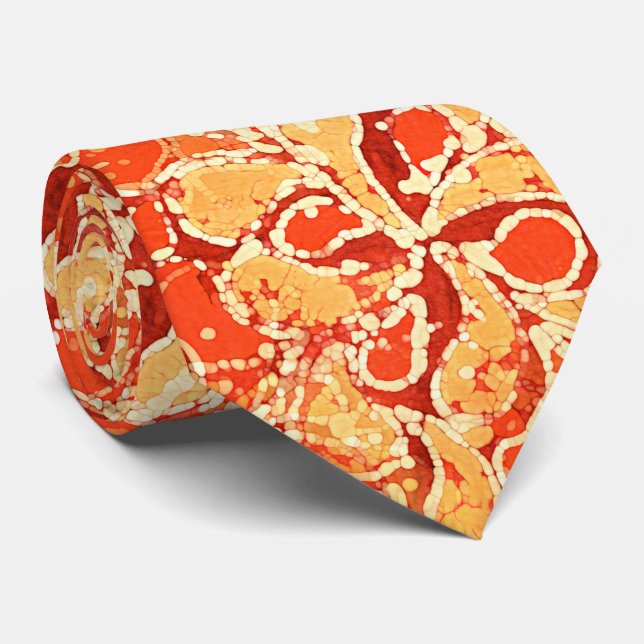 Gravata Estilo de Batik Bali Laranja Amarelo Paisley Padrã (Rolled)