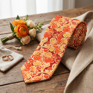 Gravata Estilo de Batik Vermelho Amarelo Laranja - Paisley