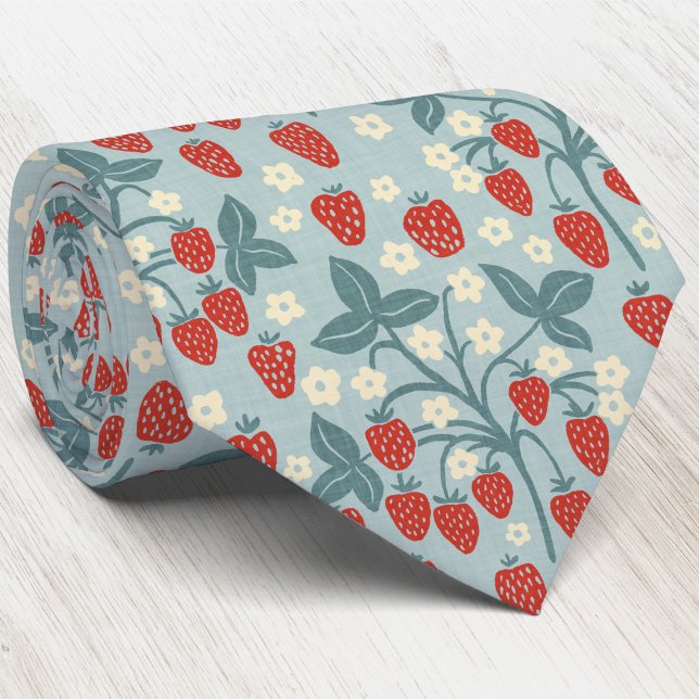 Gravata Estilo de Casa de Campo com Trepadeira de Morango (Strawberry plant block print arts and crafts heritage style neck tie)