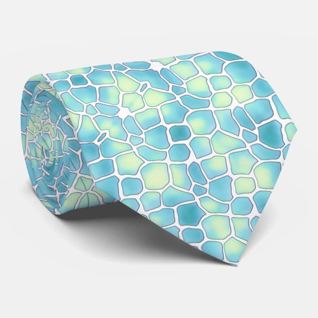 Gravata estilo mosaico turquesa con amarillo (Rolled)