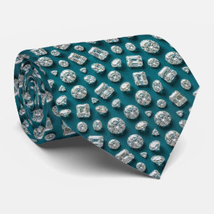 Gravata Estilo Pavão Luxo Diamante Azul Teal