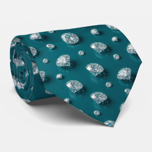 Gravata Estilo Pavão Luxo Diamante Azul Teal