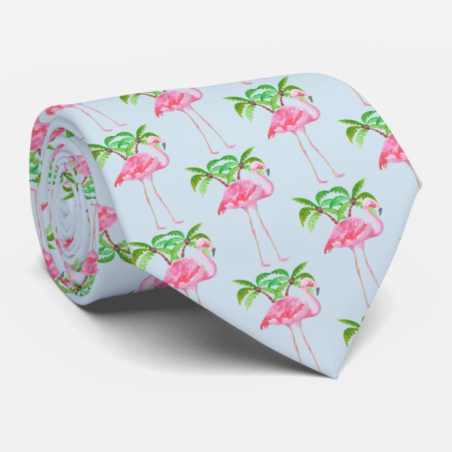 Gravata Estilo Tropical de Palmeiras Flamingo Rosa (Rolled)