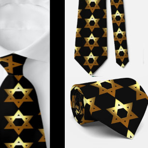 Gravata Estrela Judaica Preta e Dourada