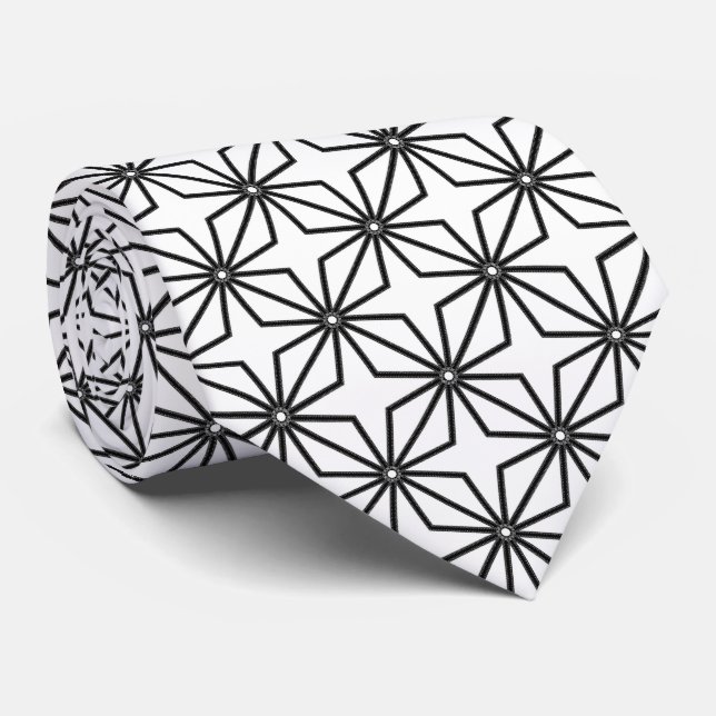 Gravata Estrelas com Zíper Preto no Branco Arte Linear Sim (Rolled)