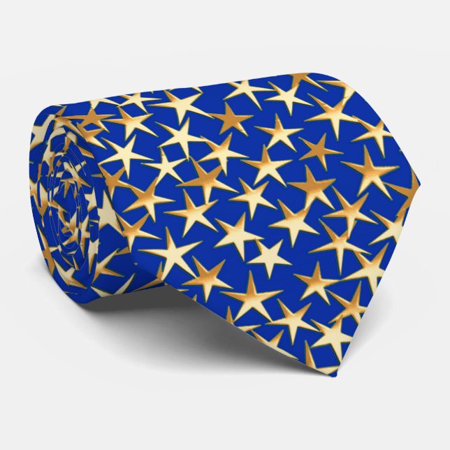 Gravata Estrelas douradas em azul cobalto (Rolled)