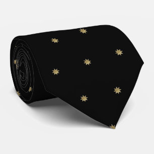 Gravata estrelas Douradas em preto. Padrão magnético bon