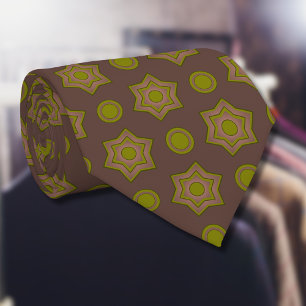 Gravata Estrelas e círculos em castanho e verde