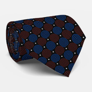 Gravata Estrelas e Espiral em Vermelho, Branco e Azul