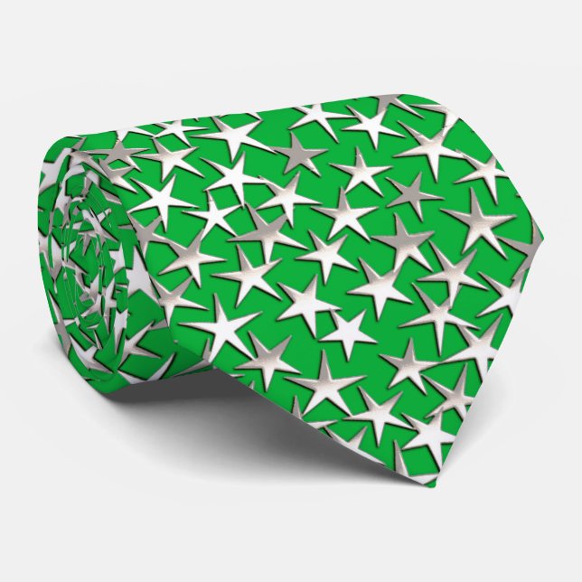 Gravata Estrelas prateadas em verde esmeralda (Rolled)