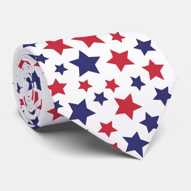 Gravata Estrelas Vermelhas e Azuis, 4 de Julho, Fundo Bran (Rolled)