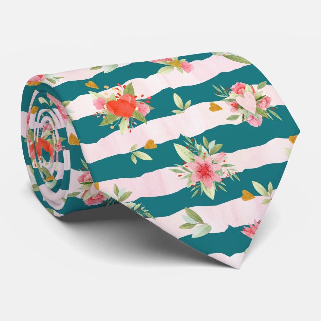 Gravata Estrias De Aquarelas E Flores (Rolled)