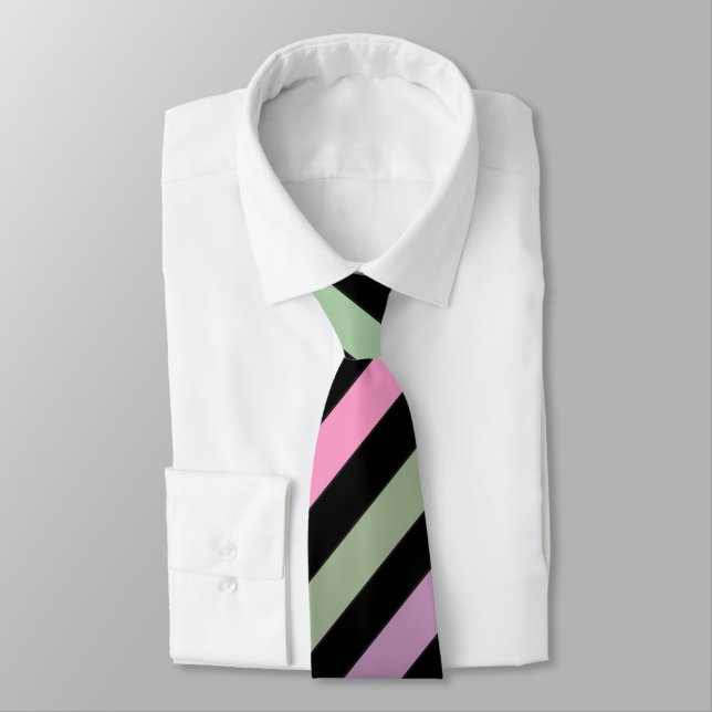 Gravata Estrias, rosa, verdes (Amarrado)