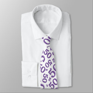 Gravata Etapa 50 Padrão de Números Aleatórios Roxo/Branco