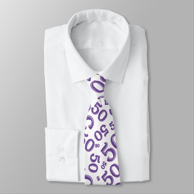 Gravata Etapa 50 Padrão de Números Aleatórios Roxo/Branco (Amarrado)