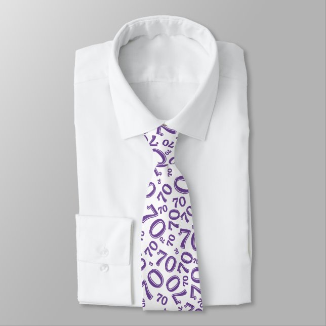 Gravata Etapa 70 Padrão de Números Aleatórios Roxo/Branco (Amarrado)