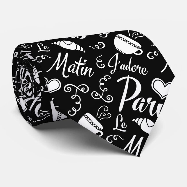 Gravata Eu amo Paris no café e no Croissant da manhã (Rolled)