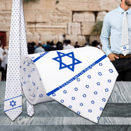 Gravata Eu Fico Com Israel, Estrela Branca Azul De David