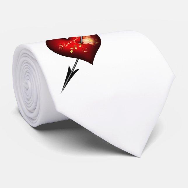 Gravata Eu te amo coração e flecha (Rolled)