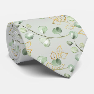 Gravata Eucalipto Dourado Elegante Prata Casamento Sage