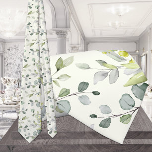 Gravata Eucalyptus Greenery Brancos de Casamento de Pescoç