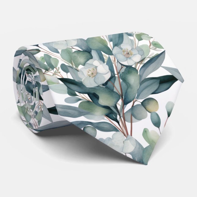Gravata Eucalyptus Greenery Classic Formal Floral Neck Tie (Rolled)
