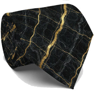 Gravata Executiva de Luxo Mármore Preto e Dourad