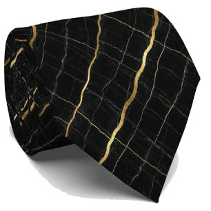 Gravata Executiva de Luxo Mármore Preto e Dourad