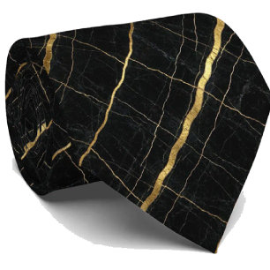 Gravata Executiva de Luxo Mármore Preto e Dourad