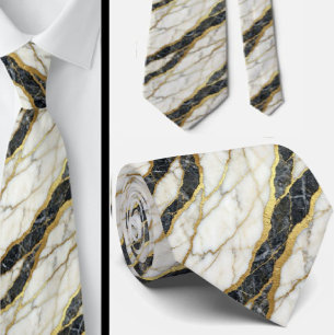 Gravata Executiva Mármore de Luxo Preto e Branco