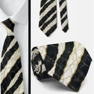 Gravata Executiva Mármore de Luxo Preto e Branco