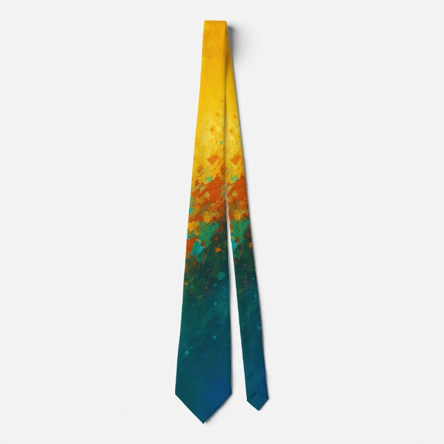 Gravata Explosão Abstrata Vibrante – Amarelo, Turquesa e A (Frente)