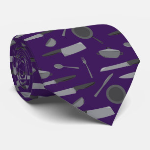 Gravata Facas e Cozinhar Utensílios Cinza e Chef Roxo