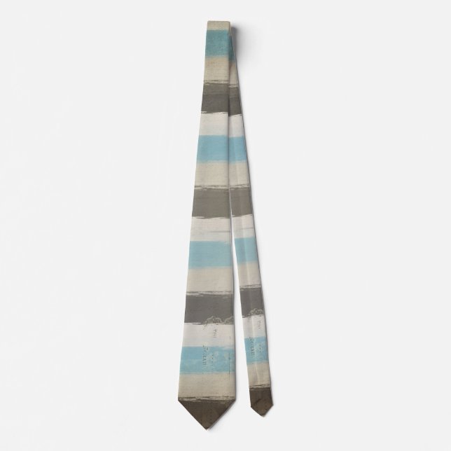 Gravata Faixa horizontal castanha e azul em aquarela (Frente)