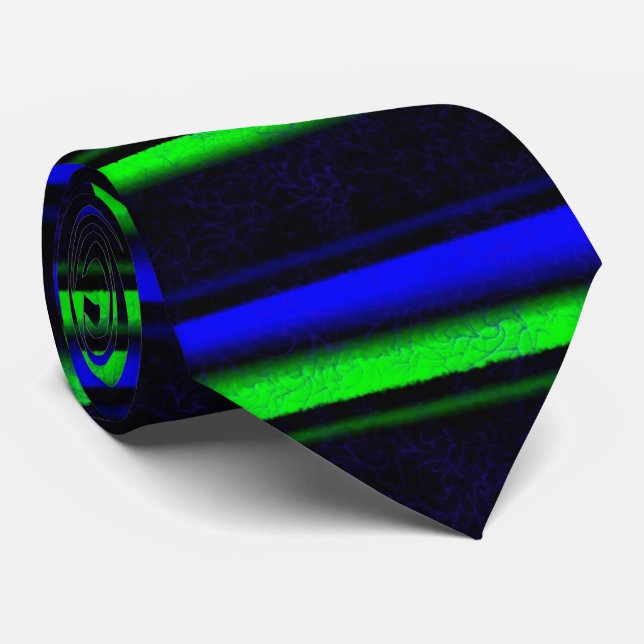 Gravata Faixa Verde Azul Preta (Rolled)