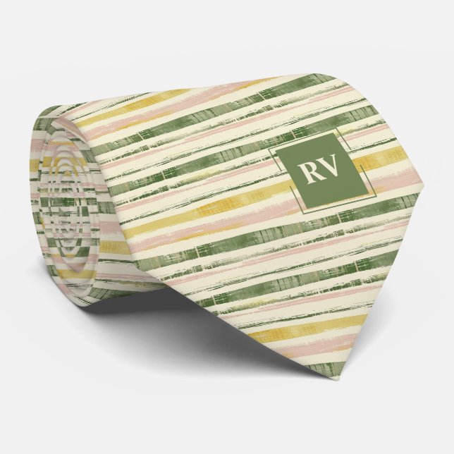 Gravata Faixa Verde e Rosa (Rolled)