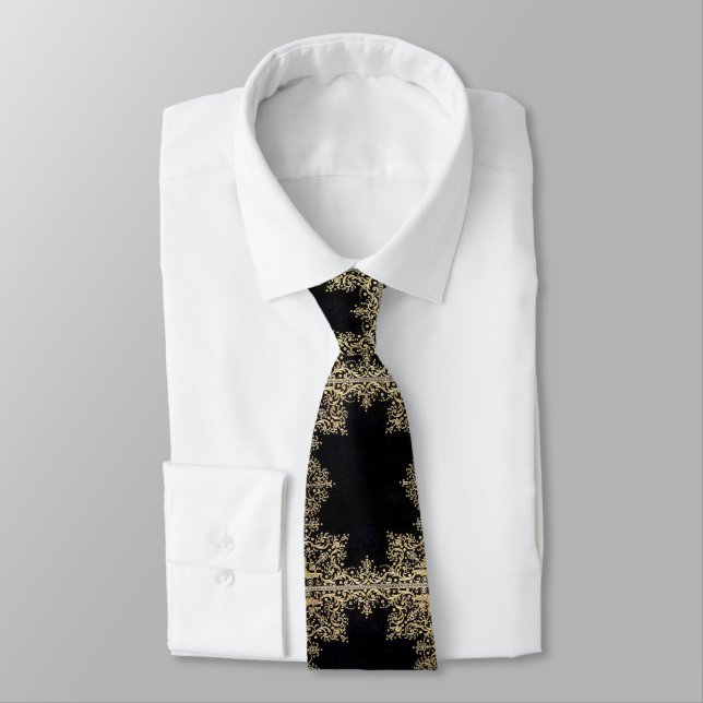 Gravata Falln Black E Dourado Filigre (Amarrado)