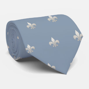 Gravata Falso Fleur de lis Prata DIY Azul Empoeirado
