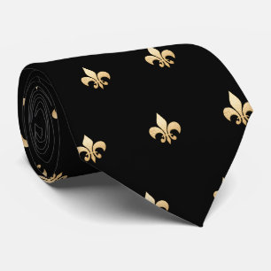 Gravata Falso Ouro Fleur de lis DIY Preto Dourado