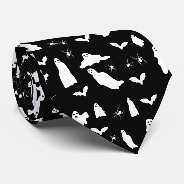 Gravata Fantasma, Morcegos e Aranhas, Padrão de Halloween (Rolled)